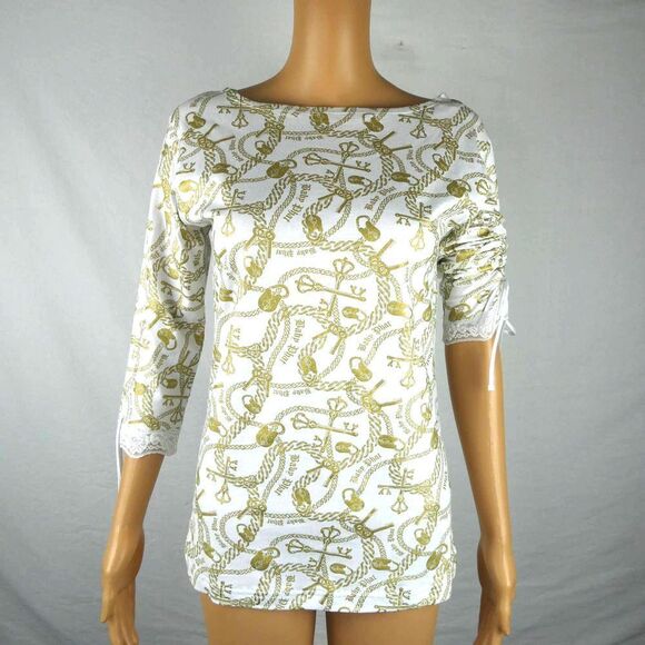 Baby Phat Y2K Vintage 3/4 Sleeve All Over Gold Graphic Print Blouse Top Shirt Md - Picture 1 of 10